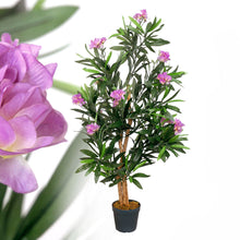 Lade das Bild in den Galerie-Viewer, Künstlicher Oleanderbaum mit Blüten und Seidenblättern. 120 cm. Pflegefrei. Blüten: Lila