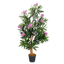 Lade das Bild in den Galerie-Viewer, Künstlicher Oleanderbaum mit Blüten und Seidenblättern. 120 cm. Pflegefrei. Blüten: Lila