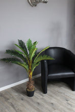 Lade das Bild in den Galerie-Viewer, Künstliche Hawaii-Palme mit Naturstamm und 18 Palmenwedel. Textil. Pflegefrei. 100 cm Höhe.