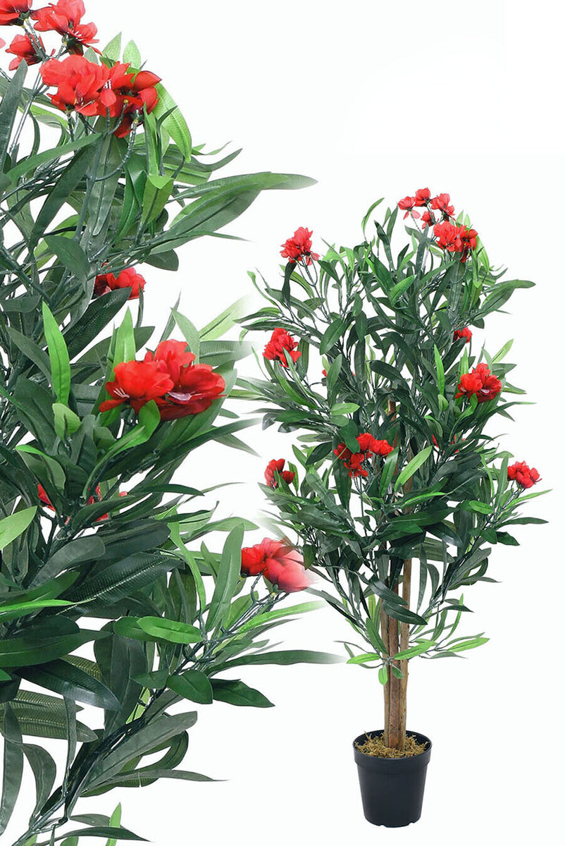 Künstlicher Oleanderbaum mit Blüten und Seidenblättern. 120 cm. Pflege –  Sunrise
