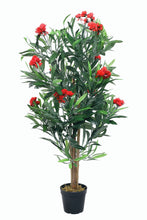 Lade das Bild in den Galerie-Viewer, Künstlicher Oleanderbaum mit Blüten und Seidenblättern. 120 cm. Pflegefrei. Blüten: Rot
