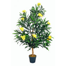 Lade das Bild in den Galerie-Viewer, Künstlicher Oleanderbaum mit Blüten und Seidenblättern. 120 cm. Pflegefrei. Blüten: Gelb