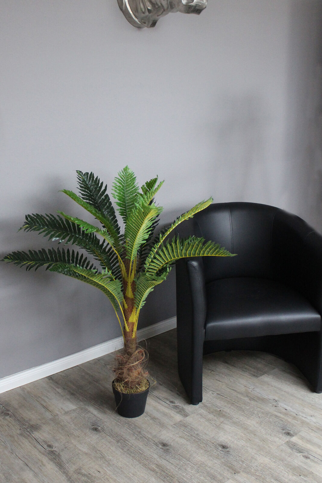 Künstliche Hawaii-Palme mit Naturstamm und 18 Palmenwedel. Textil. Pfl –  Sunrise